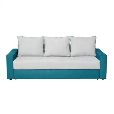 Canapea NICO II 3L extensibila, 3 locuri, cu arcuri si lada depozitare, albastru + gri deschis, 220x85x75 cm
