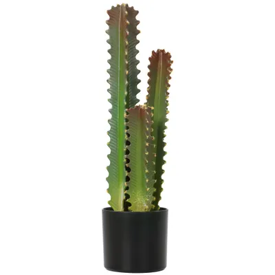 HOMCOM Cactus Artificial 66 cm Plantă Artificială Decorativă cu Ghiveci și 3 Frunze pentru Decor Interior Verde | Aosom Romania