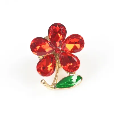 Brosa martisor floare cu pietre acrilice rosii