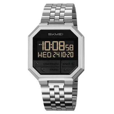 Ceas digital SKMEI 2350, stil retro, multifuncțional, brățară metalică, iluminare LED