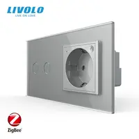 Intrerupator dublu cu touch Zigbee + priza Schuko Zigbee, generatia noua, cu rama sticla Gri
