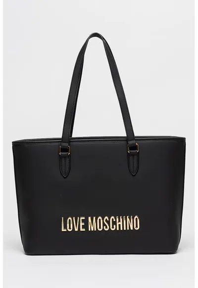 Geanta tote de piele ecologica cu logo metalic - Negru