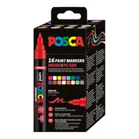 Set 16 markere cu vopsea Posca PC-5BR varf semiflexibil 1-4mm