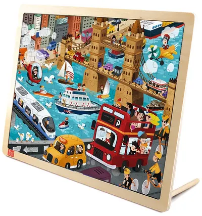 Puzzle din lemn pentru copii Toi World - Transport urban, 100 piese
