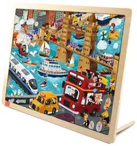 Puzzle din lemn pentru copii Toi World - Transport urban, 100 piese