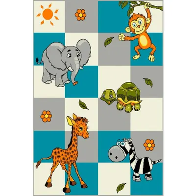 Covor pentru Copii, 160 x 230 cm, Gri / Alb / Albastru, Model Kolibri Animale