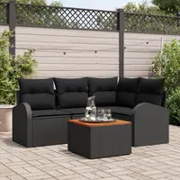 Gossi set canapea de gradina , 5 piese, cu perne, negru, poliratan, acacia