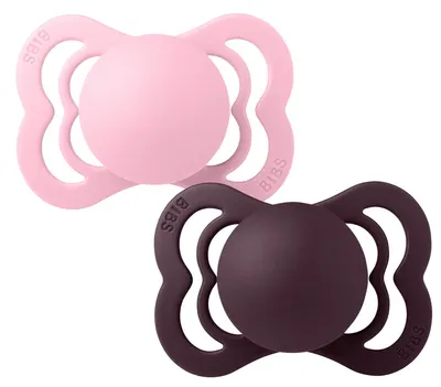Set de suzete Bibs - Supreme, 6-18 luni, 2 bucăți, Baby Pink/Plum