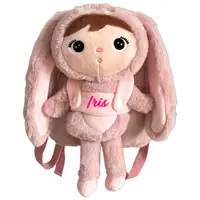 Ghiozdan personalizat Iepuras Pufos Roz cu Papusa Detasabila