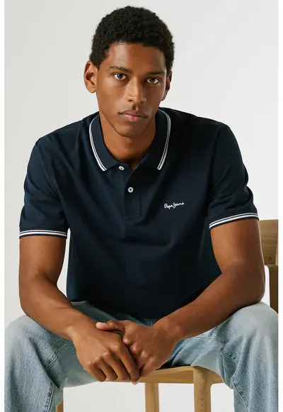 Tricou polo cu garnituri contrastante Carson - Albastru ultramarin