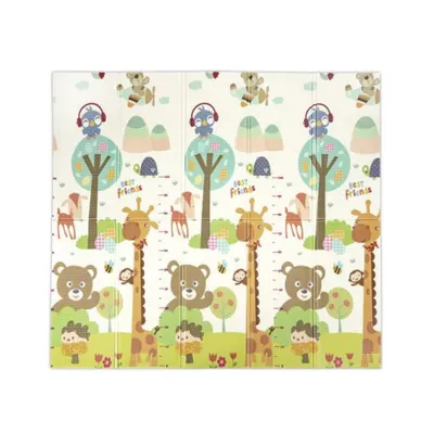 Covoras de joaca termic, Lorelli, din spuma XPE, design cu doua fete, pliabil, impermeabil, 180 x 200 cm, Best Friends and Stars