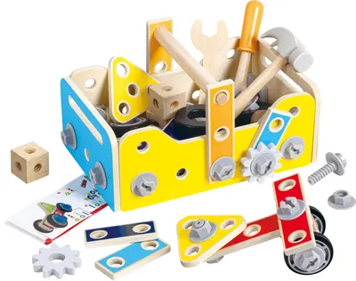 Set de joaca din lemn Hape - Cutie de instrumente, 83 piese