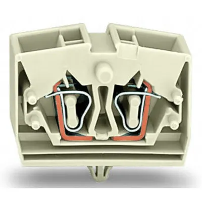 4-conductor terminal block; suitable for Ex e II applications; without push-buttons; with snap-in mounting foot; for plate thickness 0.6 - 1.2 mm; Fixing hole 3.5 mm Ø; 2.5 mm²; CAGE CLAMP®; 2,50 mm²; light gray