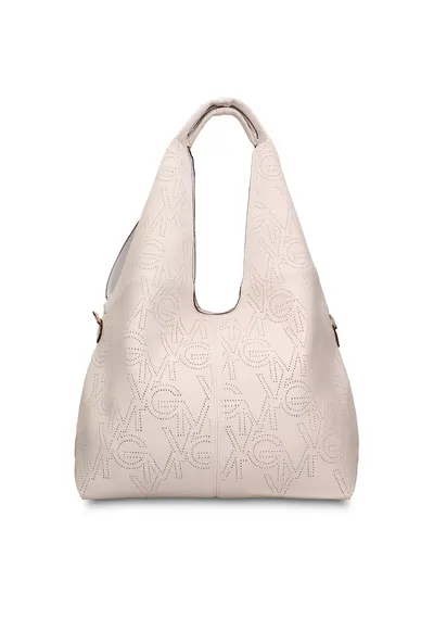 Geanta hobo de piele ecologica cu perforatii Aurelia Chic - Bej