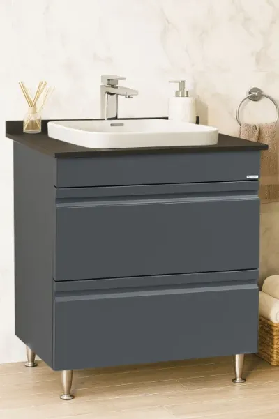 Set Baza front MDF si Lavoar seria 686, cu sertare, montat, 70 cm, antracit