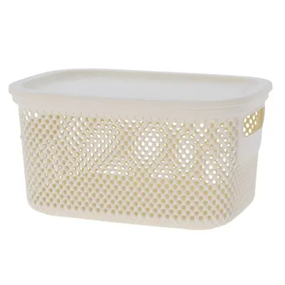 Coș depozitare cu capac din plastic perforat, 23×17×12 cm, Storage Solutions, alb