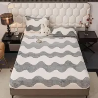 Cearsaf CoCoLiNo, JoJo Home, cu Elastic, 180x200x25cm, 2 fete de perne, 50x70cm, Alb, Gri, Wave