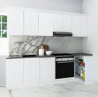 Set bucatarie SPACE 240 cm, 9 corpuri, corp cuptor, corp Jolly, blat termorezistent, fronturi MDF, alb rustic