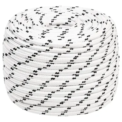 vidaXL Frânghie împletită pentru barcă, alb, 12 mm x 25 m, poliester