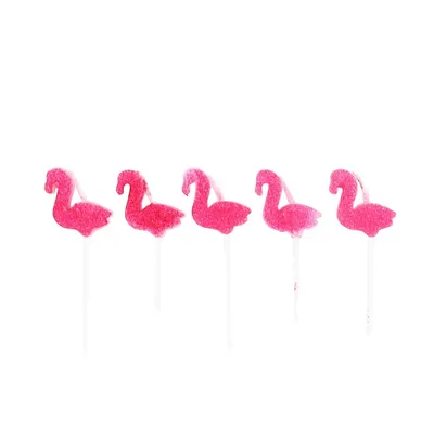 Set 5 lumânări Flamingo Ciclam Glitter