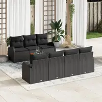 Set de canapea pentru gradina Gossi cu 8 piese cu perne negru ratan poli acacia, set de canapea pentru gradina Gossi cu 2 locuri cu spatiu de depozitare & perne negru ratan poli