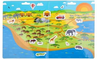 Carte cu abțibilduri Bigjigs - Safari, reutilizabilă
