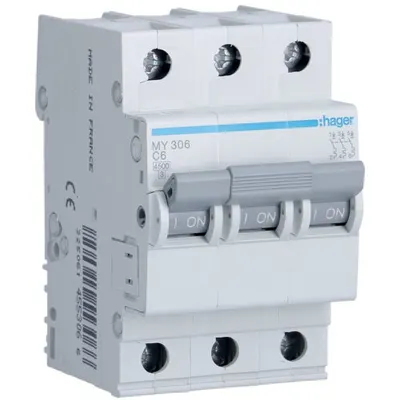 Siguranta automata 3P, 6A, 4,5kA, C, Hager MY306