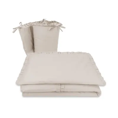 Lenjerie patut cu 3 piese, MimiNu, Pentru patut 120x60 cm, Cu volanase, Cu protectie laterala, Din bumbac certificat Oeko Tex Standard 100, Colectia Royal, Beige