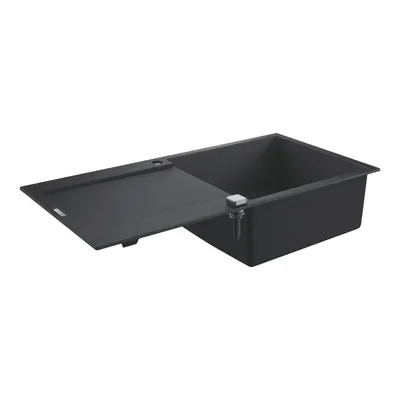 Chiuveta compozit Grohe 31645AP0, 100 x 50 cm, reversibil, montare pe blat, Kit montaj si evacuare inclus, Negru granit