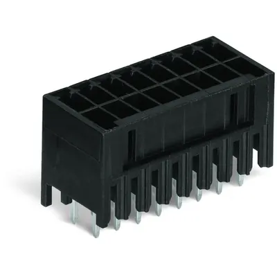 THT male header, 2-row; 0.8 x 0.8 mm solder pin; straight; 100% protected against mismating; Pin spacing 3.5 mm; 2 x 7-pole; black