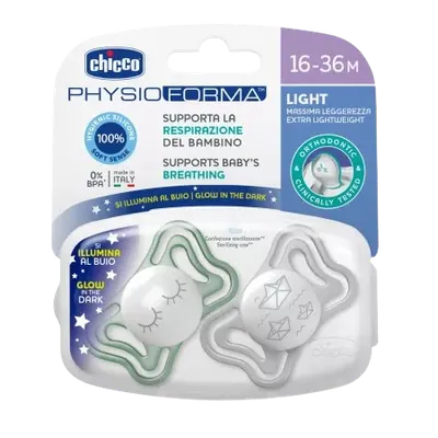 Suzete din silicon pentru copii 16-36 luni PhysioForma Light Glow Unisex, 2 bucati, Chicco