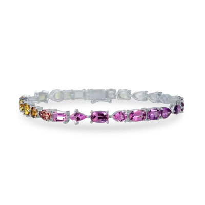 Bratara tennis din aur alb cu safire multicolore de 10.6ct