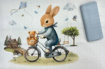 Scutece din muselină Bambino Casa - Blu Rabbit Bicycle, 2 buc, 80 x 80 cm