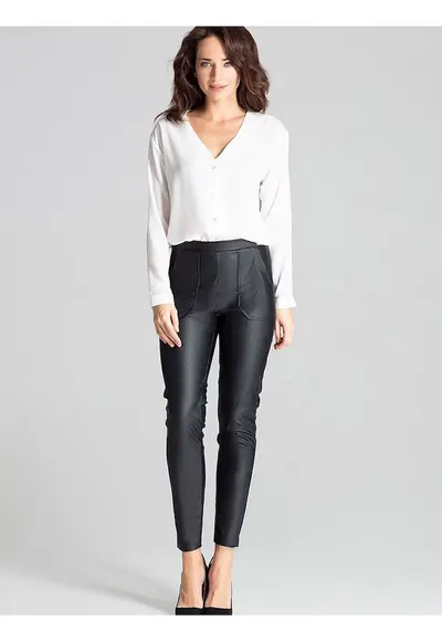 Pantaloni dama - piele ecologica - buzunare mari - negru