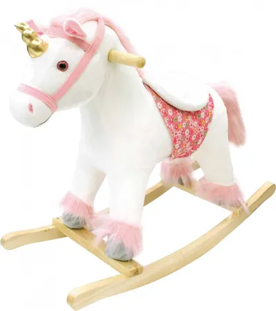 Balansoar Little Mom Unicorn Bella din plus, cu sunete, roti, baza solida din lemn, recomandat 3 ani+