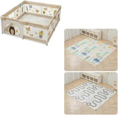 Gard pentru bebeluși Sonne - Kiva, cu fermoar, covor si bile, 180 х 150 х 65 cm