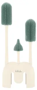 Perii pentru sticle KikkaBoo - Platinum Silicone, 3 bucăți cu suport, Sage