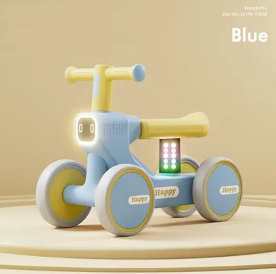 Vehicul fara pedale Ride-On pentru copii, Nichiduta Happy Rider Blue, cu sunete si lumini, dimensiune 57 x 23 x 42cm, inaltime pana la sezut 28 cm, roti silentioase din spuma Eva
