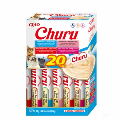 Recompense pentru pisici Churu cu ton fructe de mare 20 tubes
