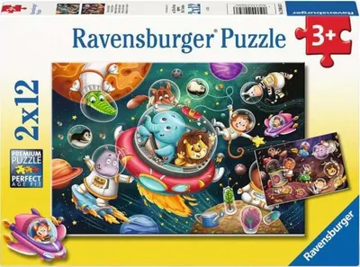 Puzzle pentru copii Ravensburger din 2 x 12 piese - Animale în spațiu