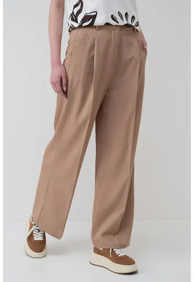 Pantaloni drepti cu talie inalta - Maro camel