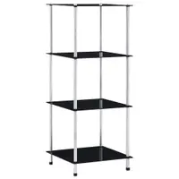 Gossi raft cu 4 niveluri, negru, 40 x 40 x 100 cm, sticla securizata