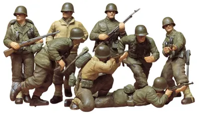 Figurine hobby Tamiya Militare: Soldați - Infanteriști americani (Frontul Europei de Vest), 8 figurine
