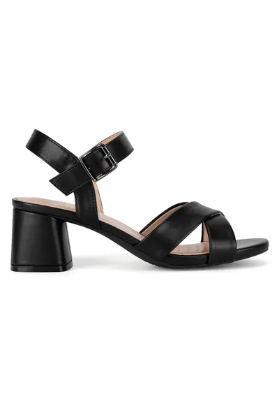 Sandale dama - toc bloc - negru - material sintetic
