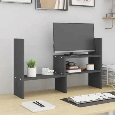Gossi suport pentru monitor, gri, (39-72)x17x43 cm, lemn masiv pin