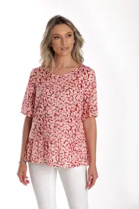 Bluza volan CV24063 roz/rosu pastel, Cesy | marimea S