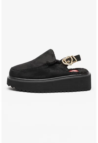 Papuci flatform cu catarama metalica - Negru