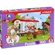Puzzle 100 piese, Foc de tabara langa rulota, Schmidt + cadou: figurina cal