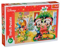 Puzzle Trefl din 100 de piese - Magia Craciunului cu Mickey, Minnie si Pluto