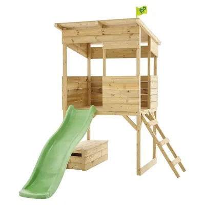Complex de joaca TP Toys Treetops, lemn tratat, tobogan 1,8m, dimensiuni 241x167cm, inaltime 205cm